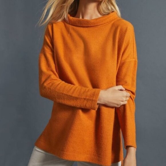 Anthropologie Rib Knit Funnel Neck Sweater Oversized Orange Long Sleeve‎ Boho XS - Picture 14 of 14